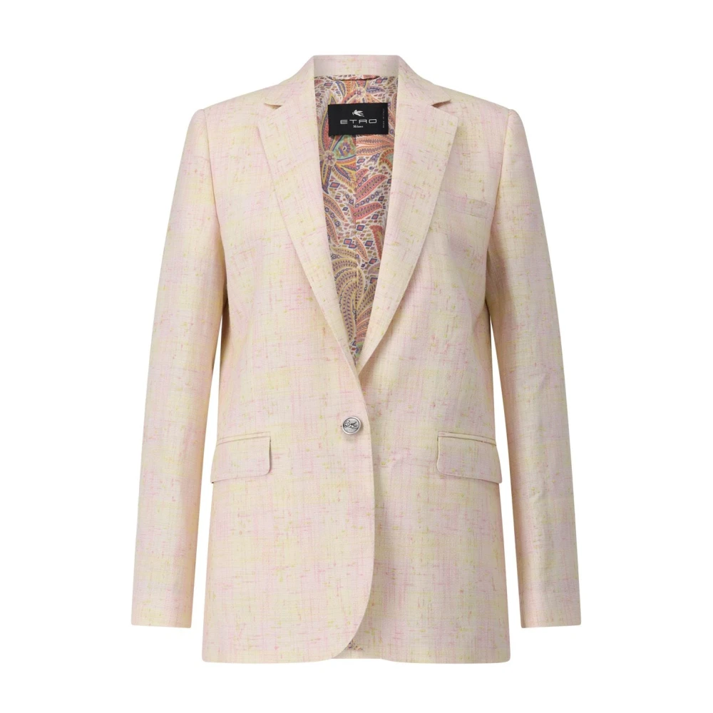 ETRO Pastel Tweed Blazer met Paisley Voering Pink Dames