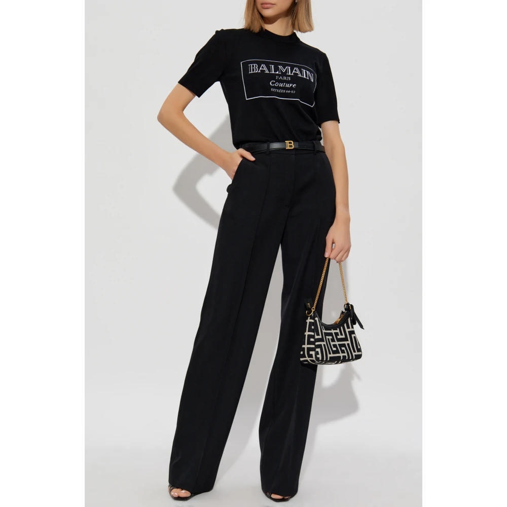 Balmain Wollen kreukelbroek Black Dames