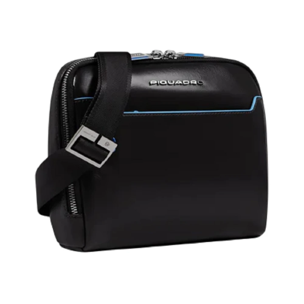 Piquadro Men's Black Cross Body Bags, One Size, Blue Square Crossbody Bag