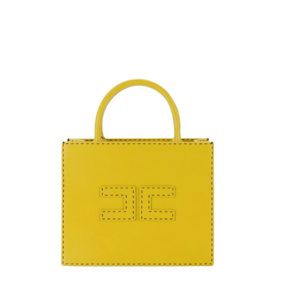 Elisabetta Franchi Gele Kleine Tote Handtas met Dubbel C Patch Logo Yellow Dames