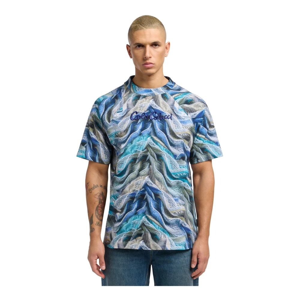 carlo colucci Innovatief Gebreid T-shirt Stedelijke Elegantie Blue Heren