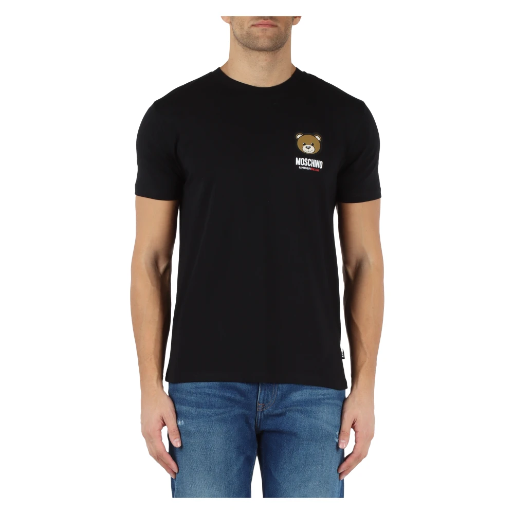 Moschino Stretch katoenen T-shirt met logo print Black Heren