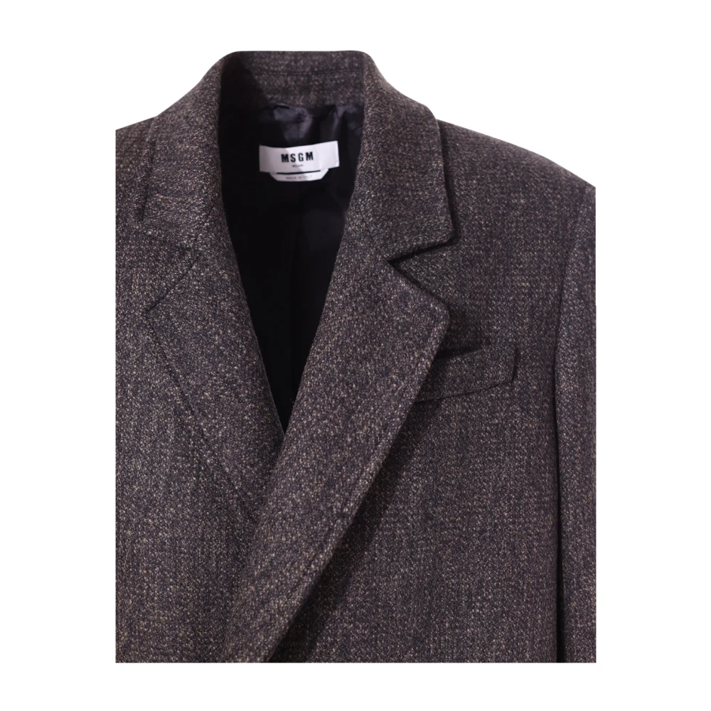 Msgm Zwarte Alpaca Blend Jas met Knoopsluiting Black Heren