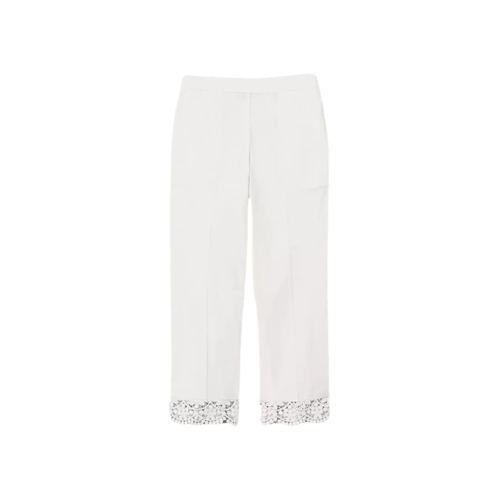 Twinset Women's White Cropped Trousers, Xl, Cropped Cotton Trousers With Lace