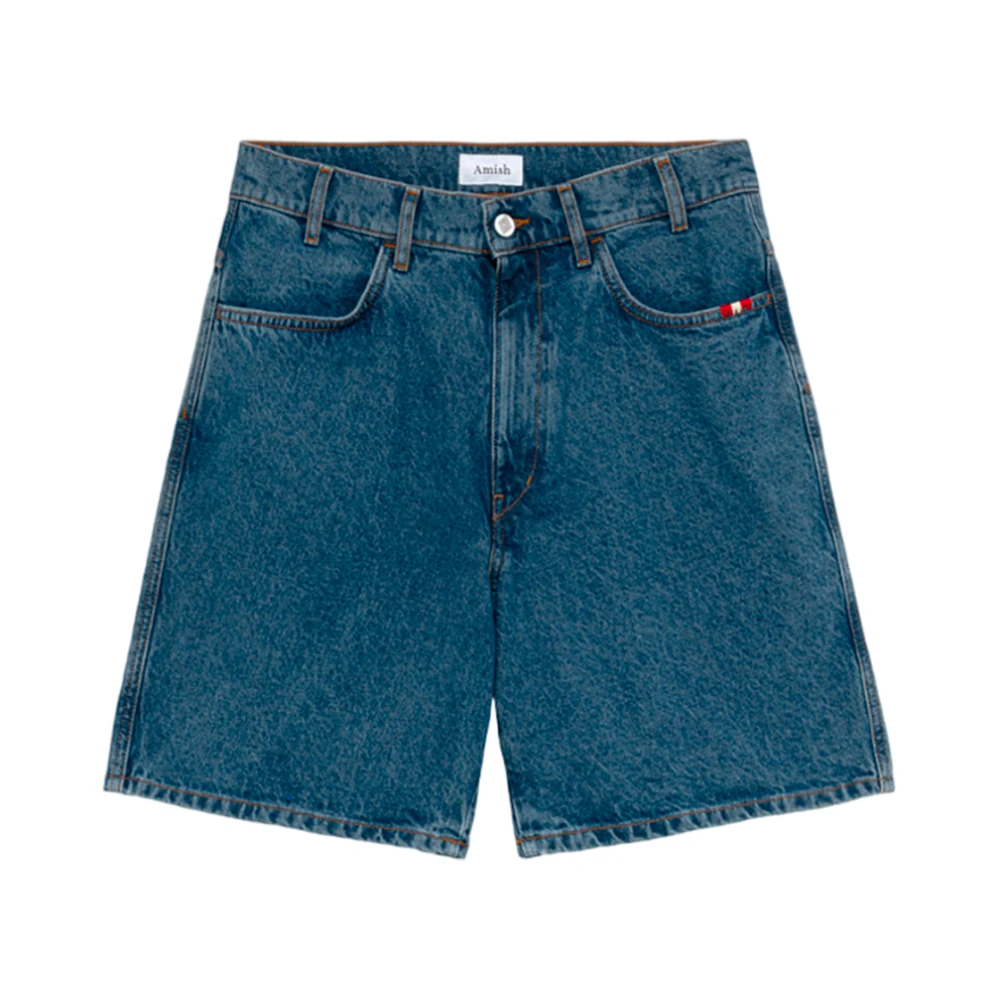 Amish Denim Shorts met Contrast Borduurwerk Blue Heren