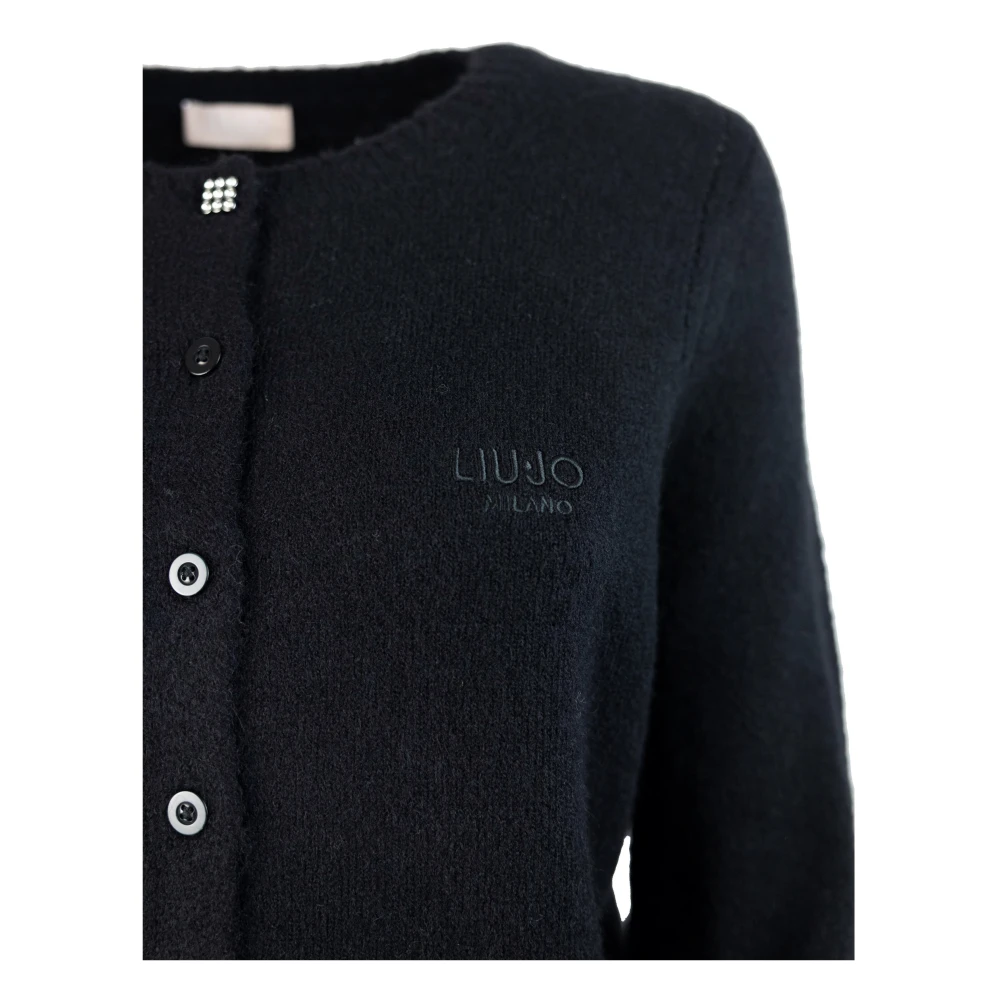 Liu Jo Zwart Gebreid Vest Lange Mouw Logo Black Dames