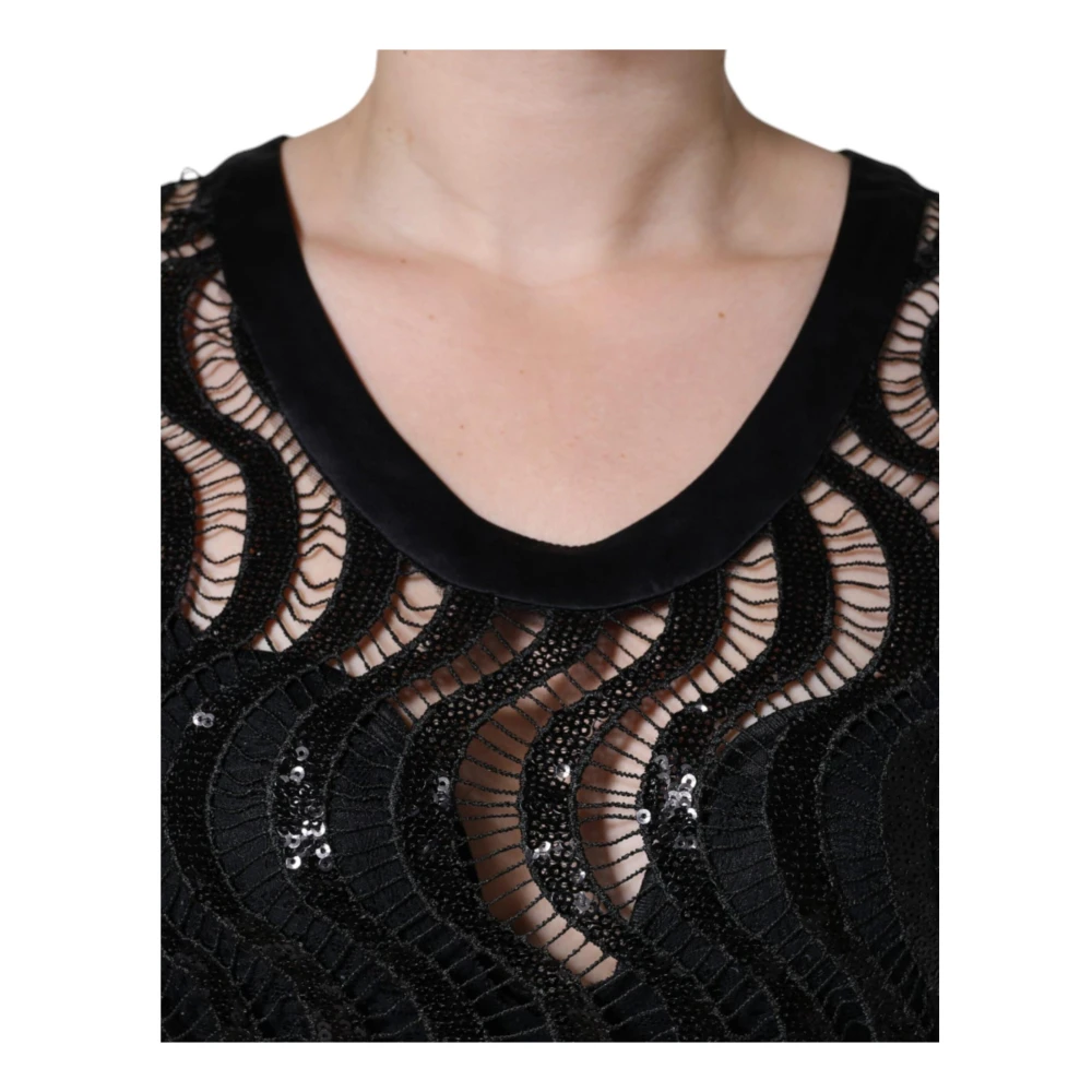 Dolce & Gabbana Zwarte Paillet Tanktop met Ronde Hals Black Dames