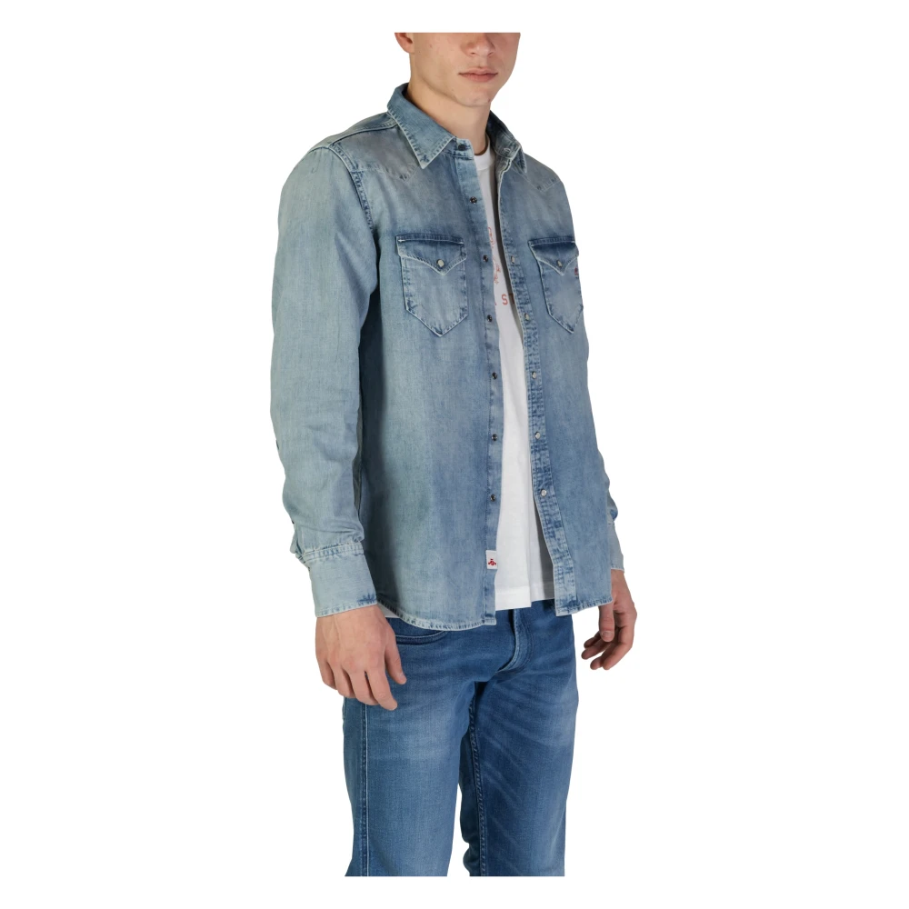 Replay Katoenen Shirt met Lange Mouwen Blue Heren