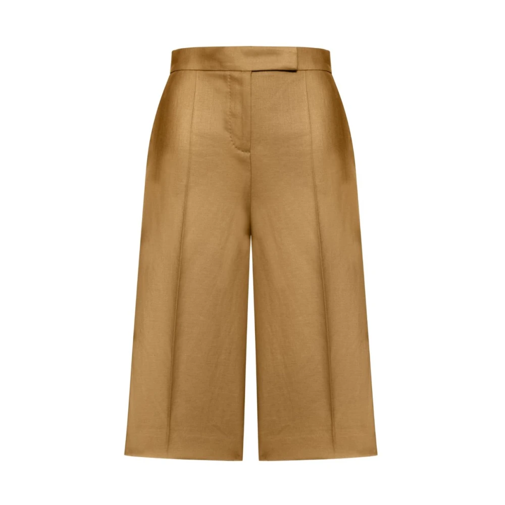 Max Mara Women's Beige Bermudas, S, Natural Linen Twill Bermuda Shorts