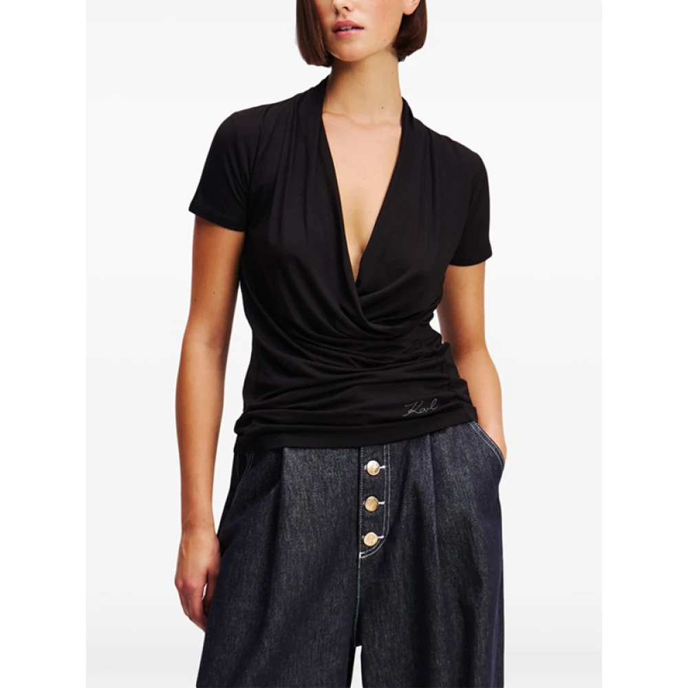 Karl Lagerfeld V-hals T-shirt Black Dames