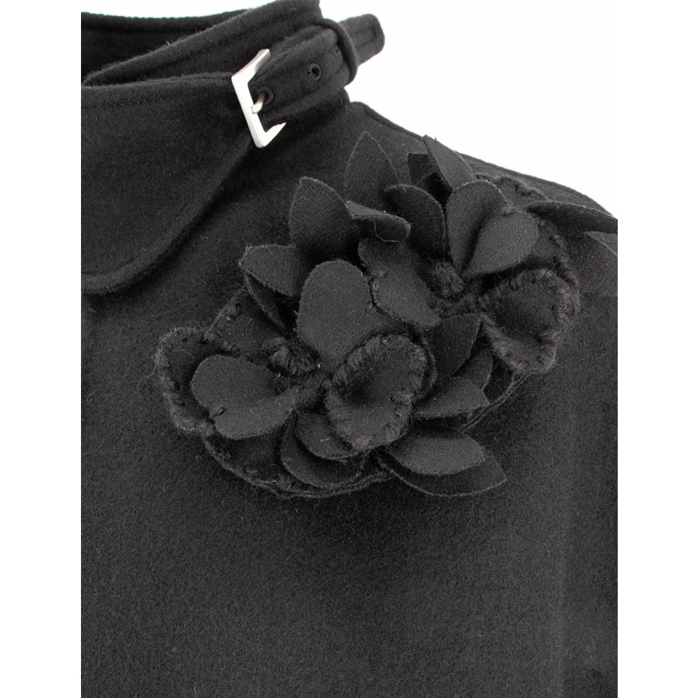 Ermanno Scervino Bloemenapplicatie Poncho Overjas Black Dames