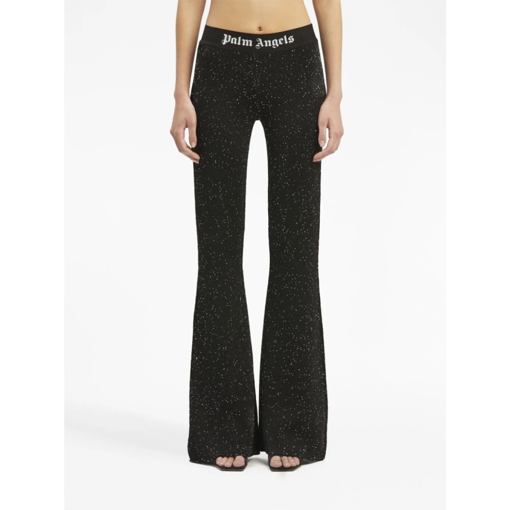 Palm Angels Zwarte Gebreide Broek met All Over Pailletten Black Dames