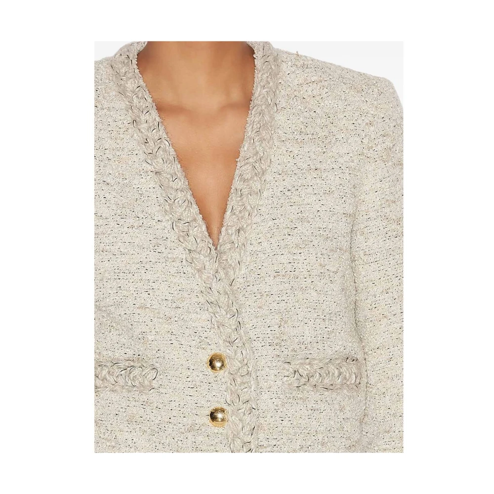 Isabel marant Tweed V-Neck Jas met Zakken Beige Dames