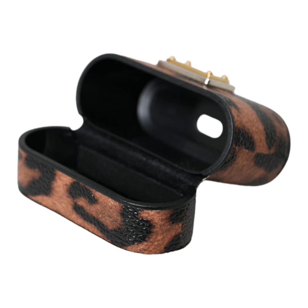 Dolce & Gabbana Luipaard Kalfsleer Logo Airpods Hoesje Brown Unisex