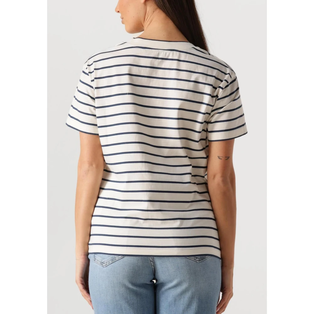 MOS MOSH Blauw Gestreepte V-hals Tee White Dames