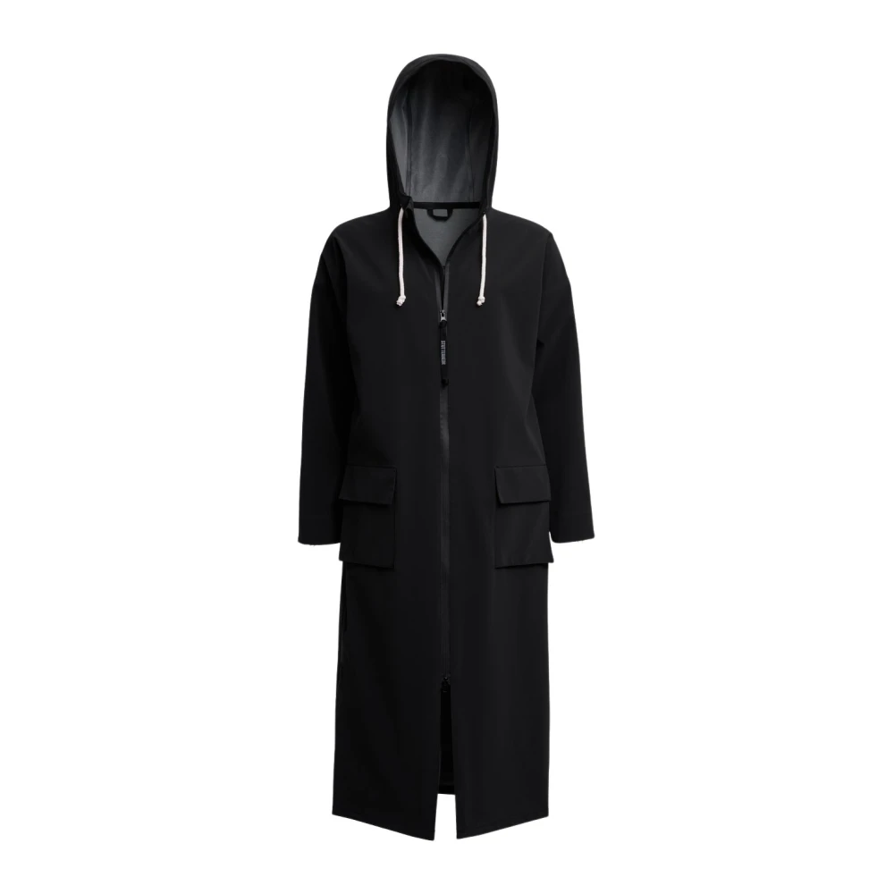 Stutterheim Mat Lang Regenjas met Aqua Guard Rits Black Dames