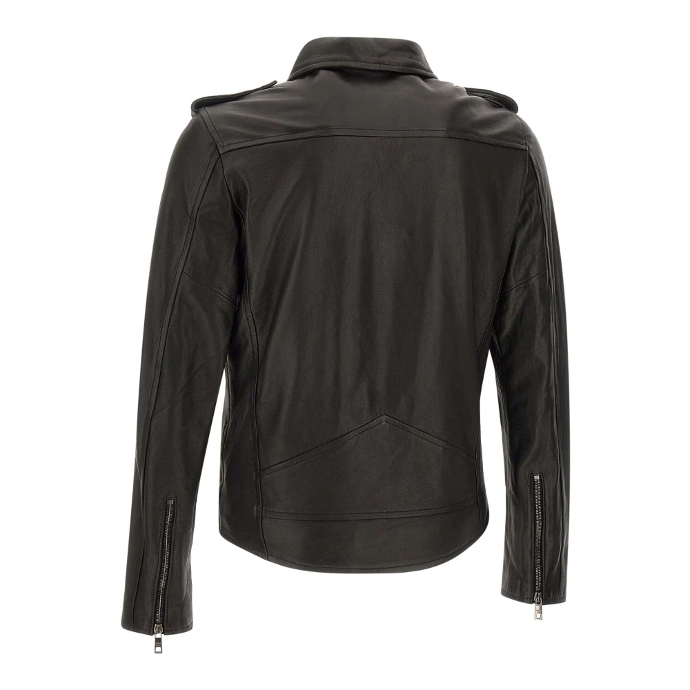 Giorgio Brato Zwarte Leren Jas Spijkermodel Black Heren