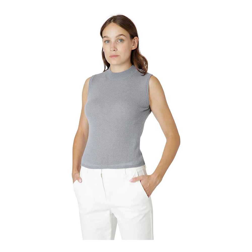 Eleventy Mouwloze Cashmere Top Blue Dames