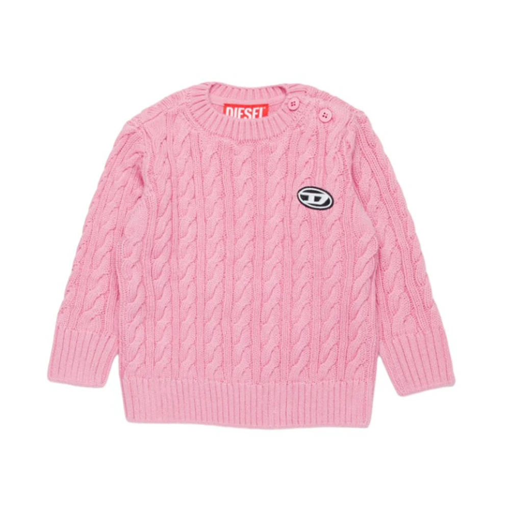 Diesel Flätad Bomull Logo Jumper Pink, Flicka