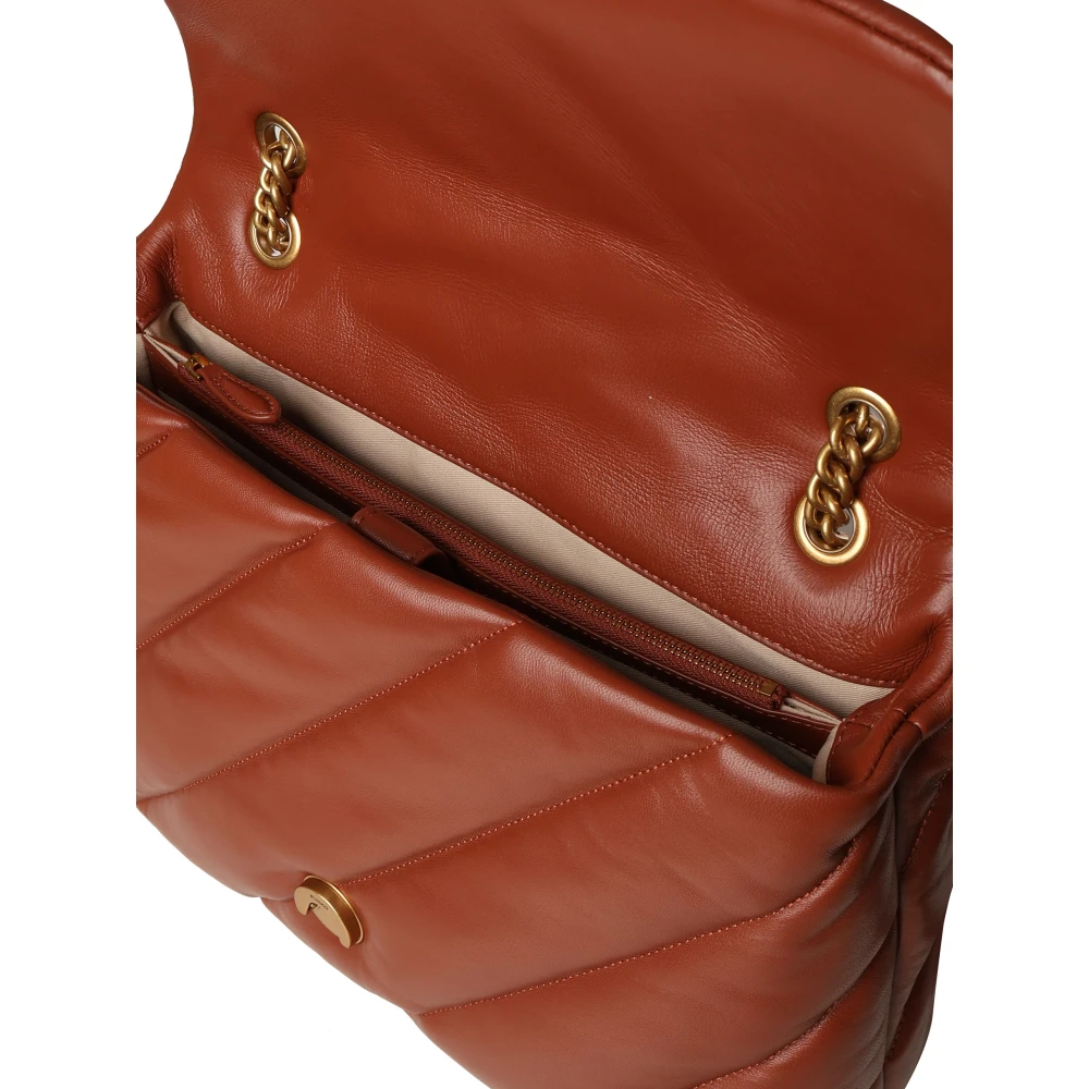 pinko Bruine leren schoudertas met Love Birds Brown Dames