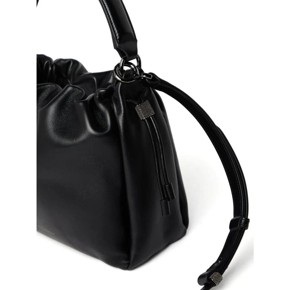 BRUNELLO CUCINELLI Zwarte leren handtas met Monile-details Black Dames