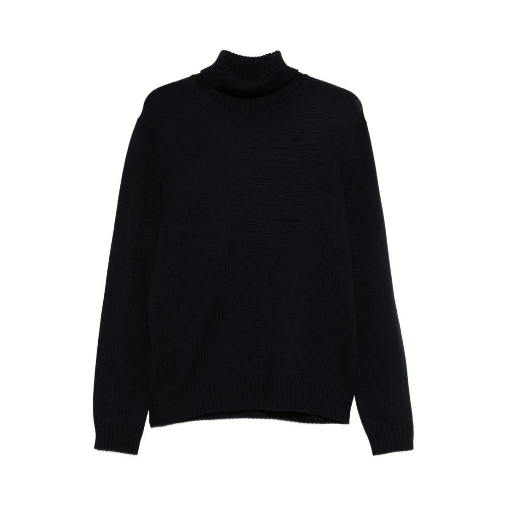 Zanone Men's Blue Ribbed Knit Turtleneck Jumper - Turtlenecks - 3XL - Knitwear