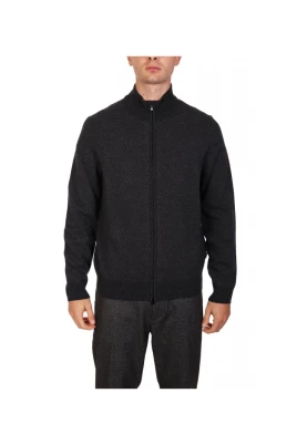 Cardigan i ull och bomull med dragkedja