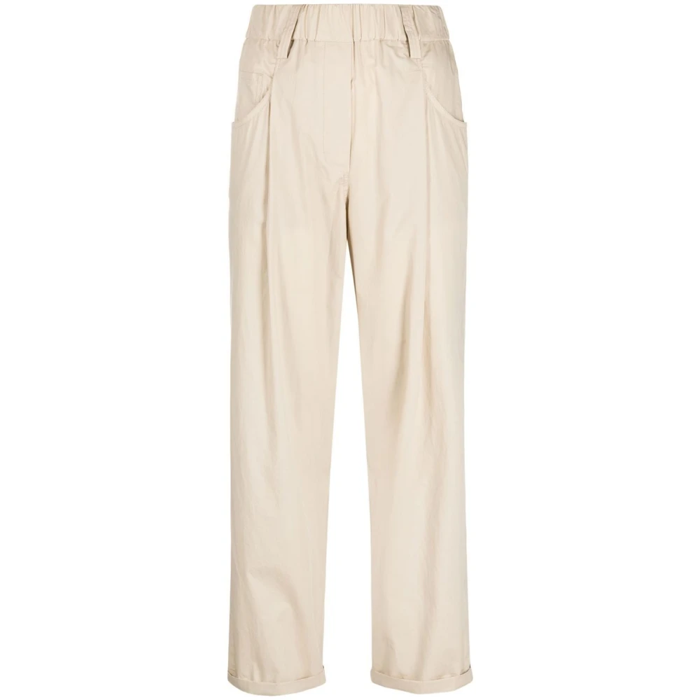BRUNELLO CUCINELLI Elastische Taille Rechte Broek Beige Dames