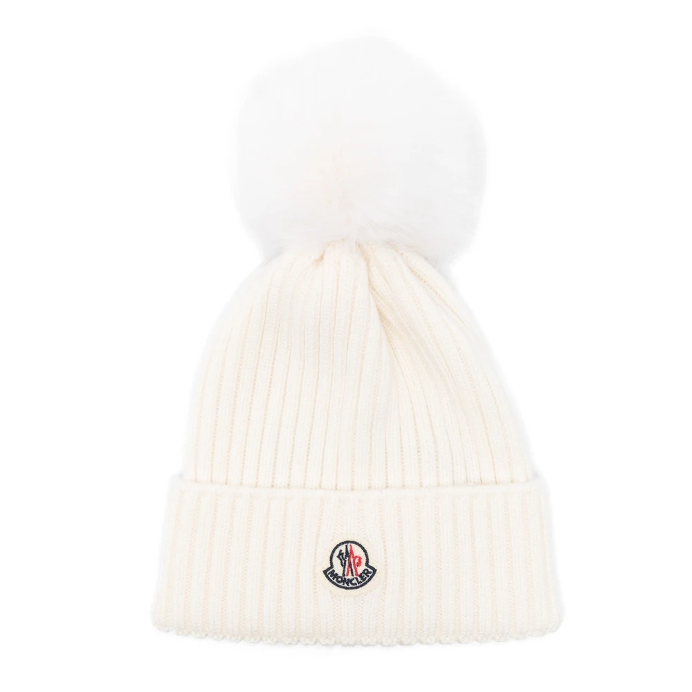 Moncler Barn Vit Beanie Mössa med Pompon White, Flicka