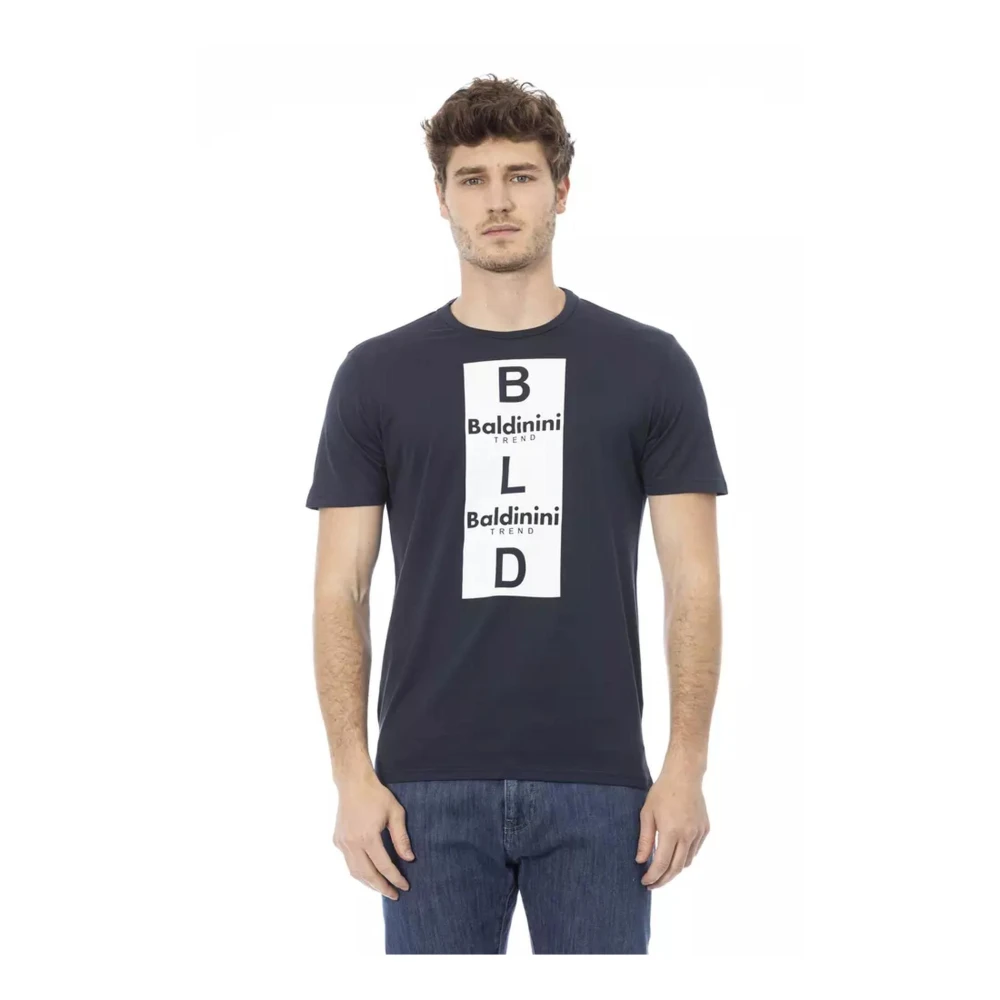 Baldinini Blauw Katoenen T-shirt met Print op de Voorkant Blue Heren