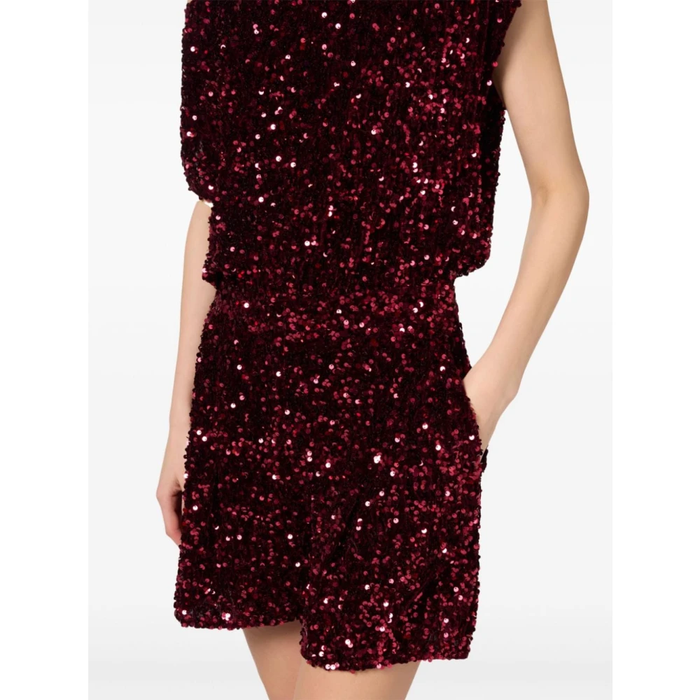 Elisabetta Franchi Burgundy Sequin Jumpsuit met Franse Zakken Red Dames