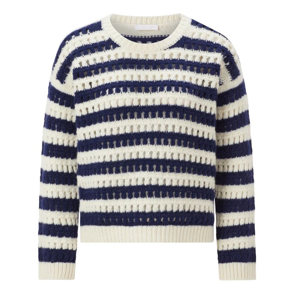 Rich & Royal Gestreepte Ajour Crew Neck Sweater Blue Dames