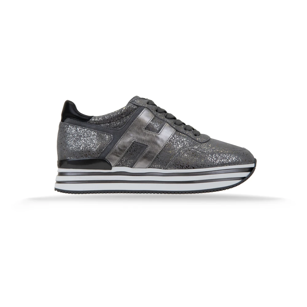 Hogan Gelamineerde Suède Leren Sneakers Vrouwen Dames Schoenen Grijs