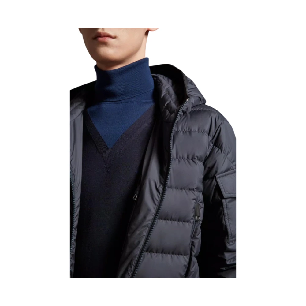 Moncler Korte Galion Marineblauwe Gewatteerde Jas met Capuchon Blue Heren