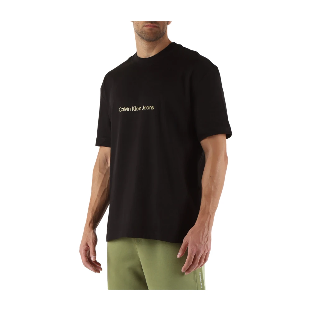 Calvin Klein Jeans Katoenen Logo In reliëf Ronde Hals T-shirt Black Heren