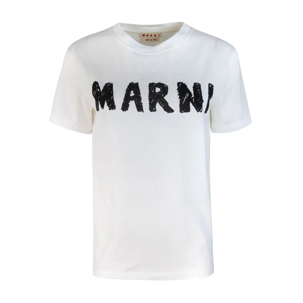 Marni Witte T-shirt met voorlogo print White Dames