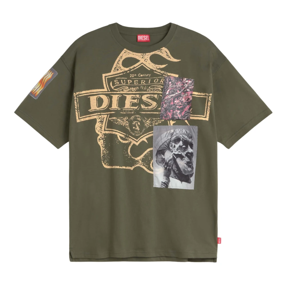 Diesel Asymmetrisch Ronde Hals T-Shirt Green Heren