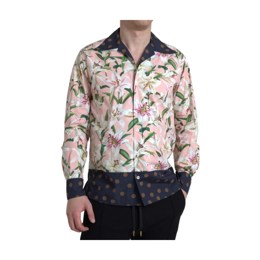 Dolce & Gabbana Elegant Slim Fit Roze Casual Overhemd Multicolor Heren