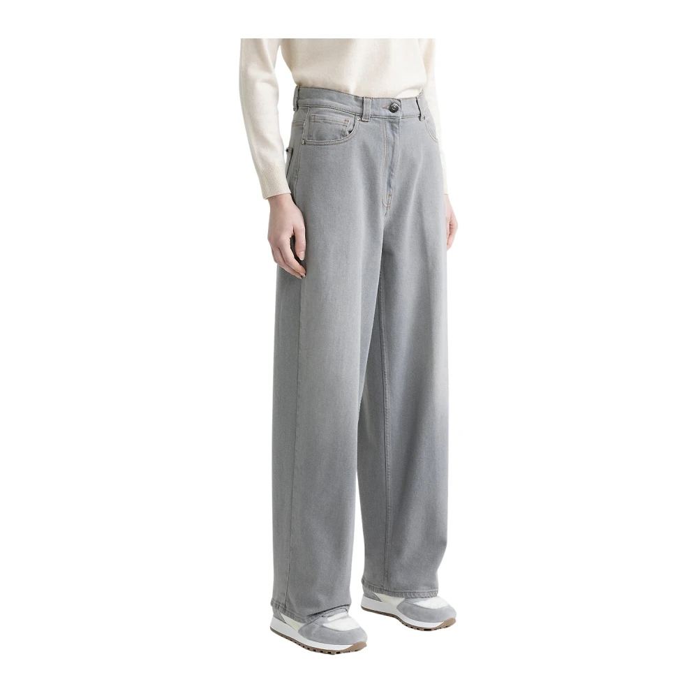 PESERICO Denim baggy oversized broek Gray Dames