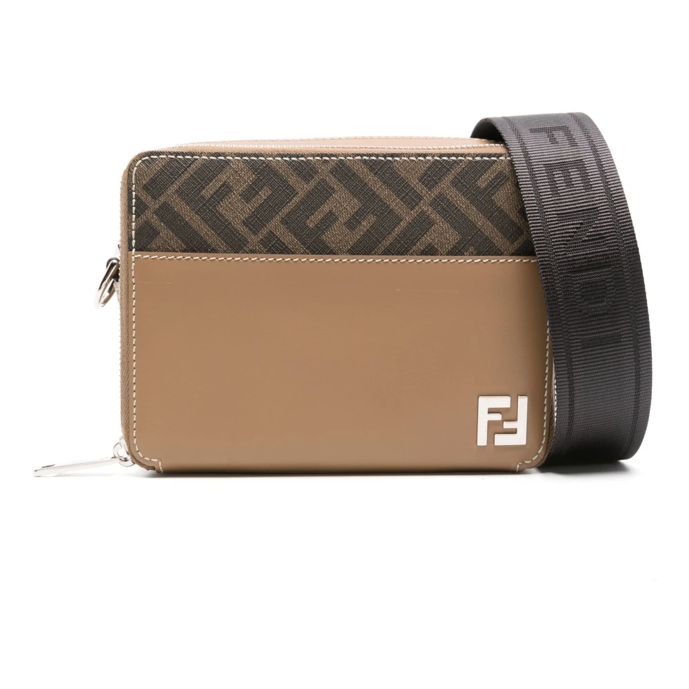 Fendi Beige Leren Schoudertas met FF Appliqué Beige Heren