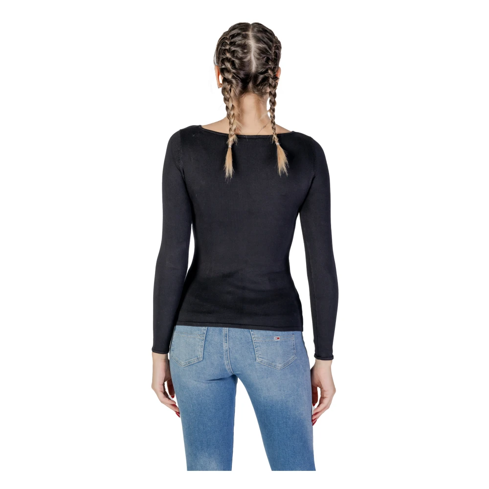 Guess Zwart Gebreide Top Lange Mouw Ronde Hals Black Dames