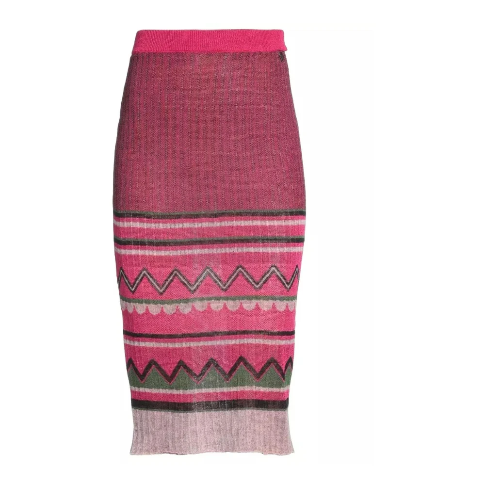 Twinset Abstract Multicolor Midi Rok Pink Dames