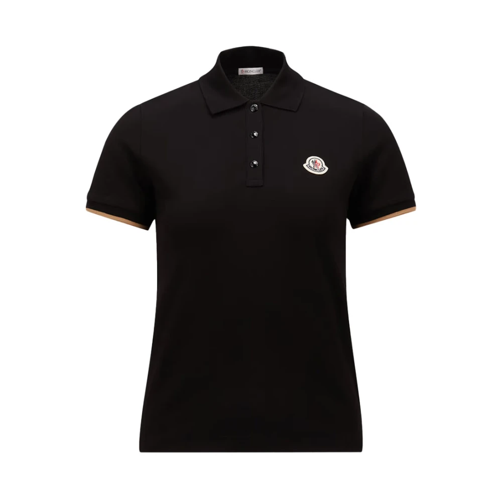Moncler Logo Patch Piquet Polo Zwart Black Dames