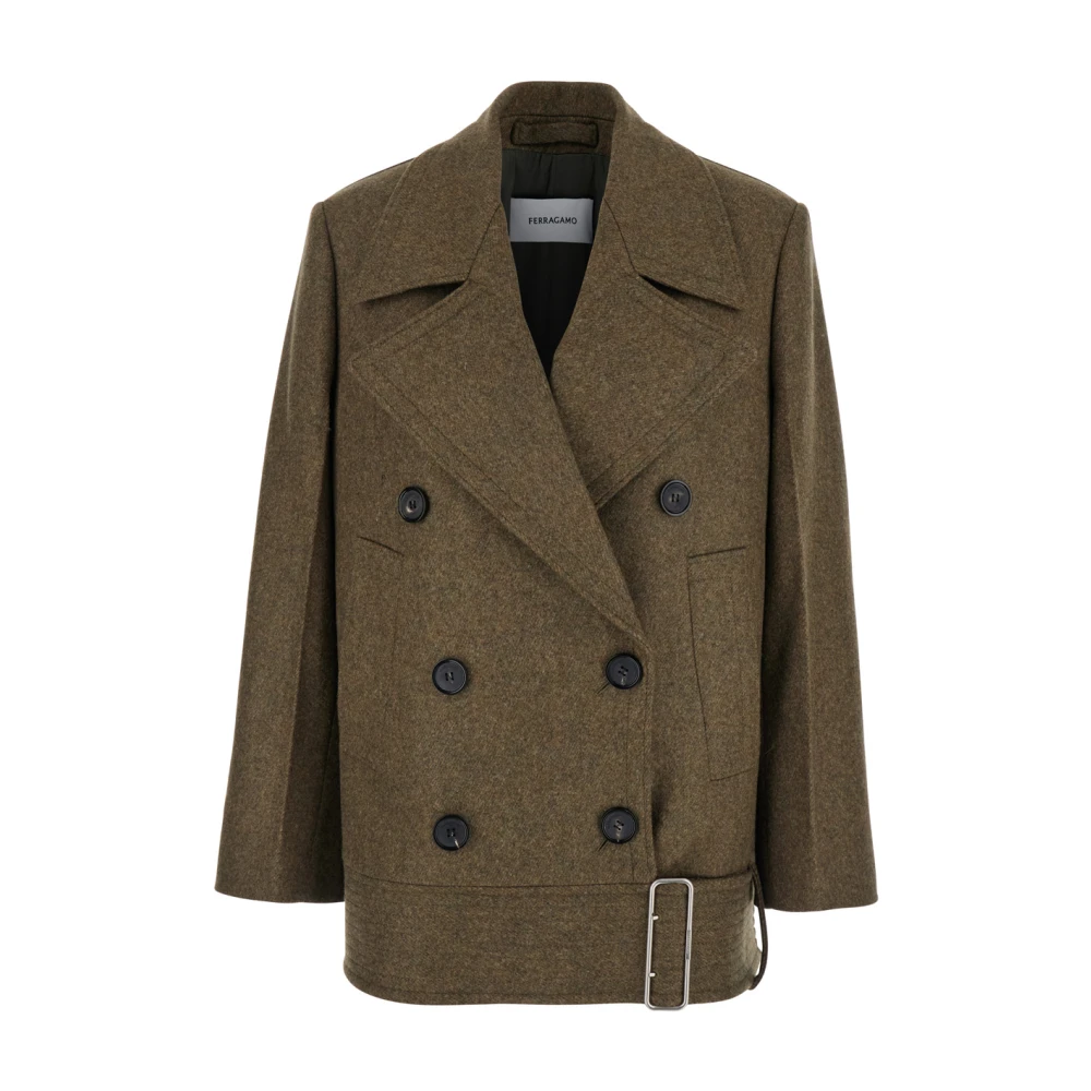 Salvatore Ferragamo Groene Double-breasted Wollen Jas Green Dames