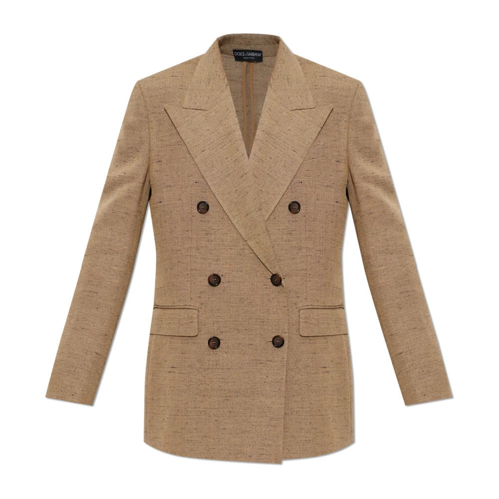Dolce & Gabbana Vrouw Beige Jassen Dames, S, Leer, Double-Breasted Blazer Met Dubbele Split