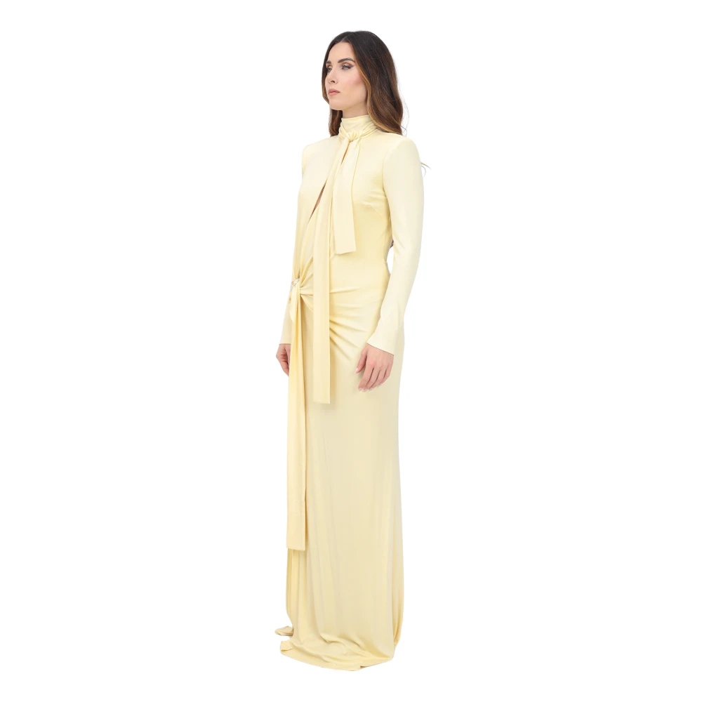 Elisabetta Franchi Gele Lange Elegante Jurk Lente Zomer Beige Dames