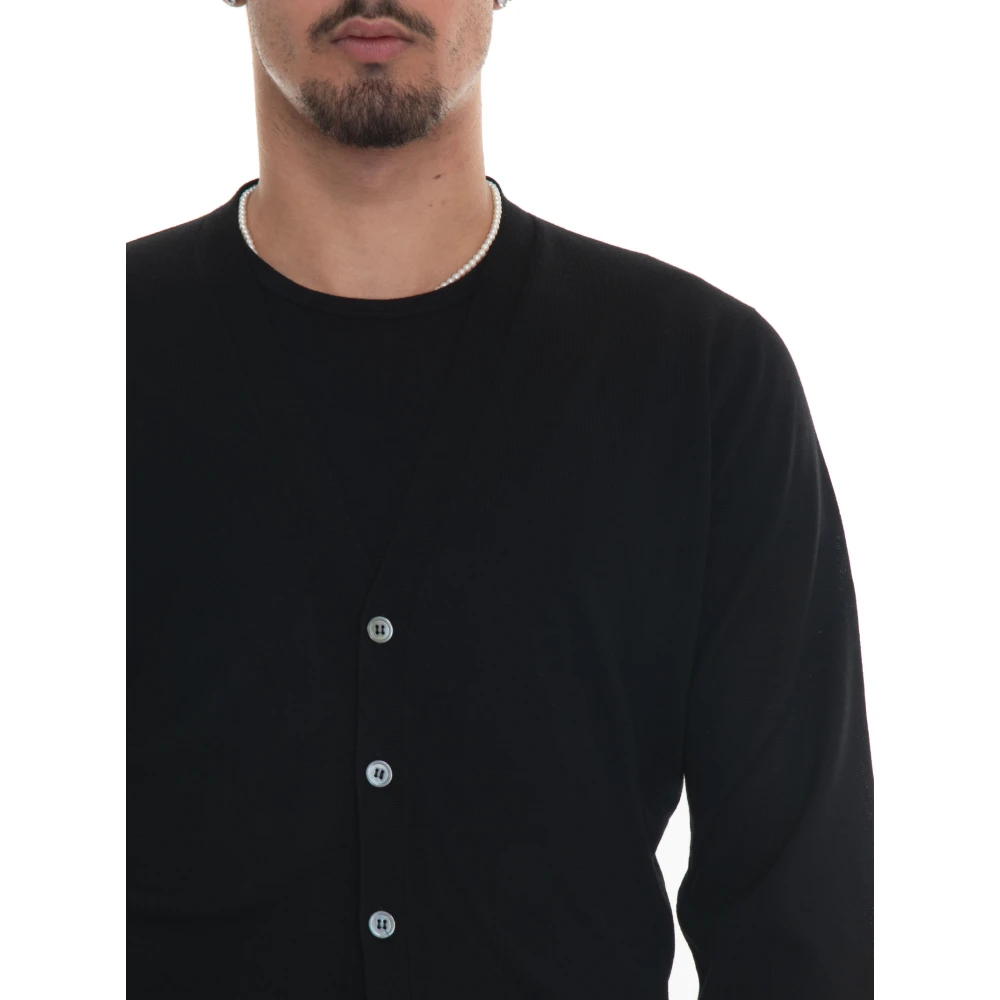 Hindustrie Merino Wol Knoop Cardigan Slim Fit Black Heren