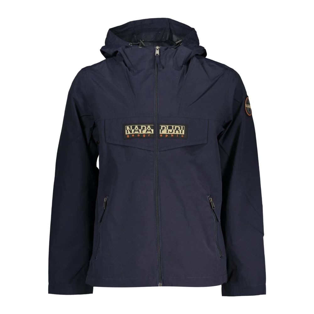 Napapijri Men's Blue Hooded Waterproof Sports Jacket - Light Jackets - S - Jackets