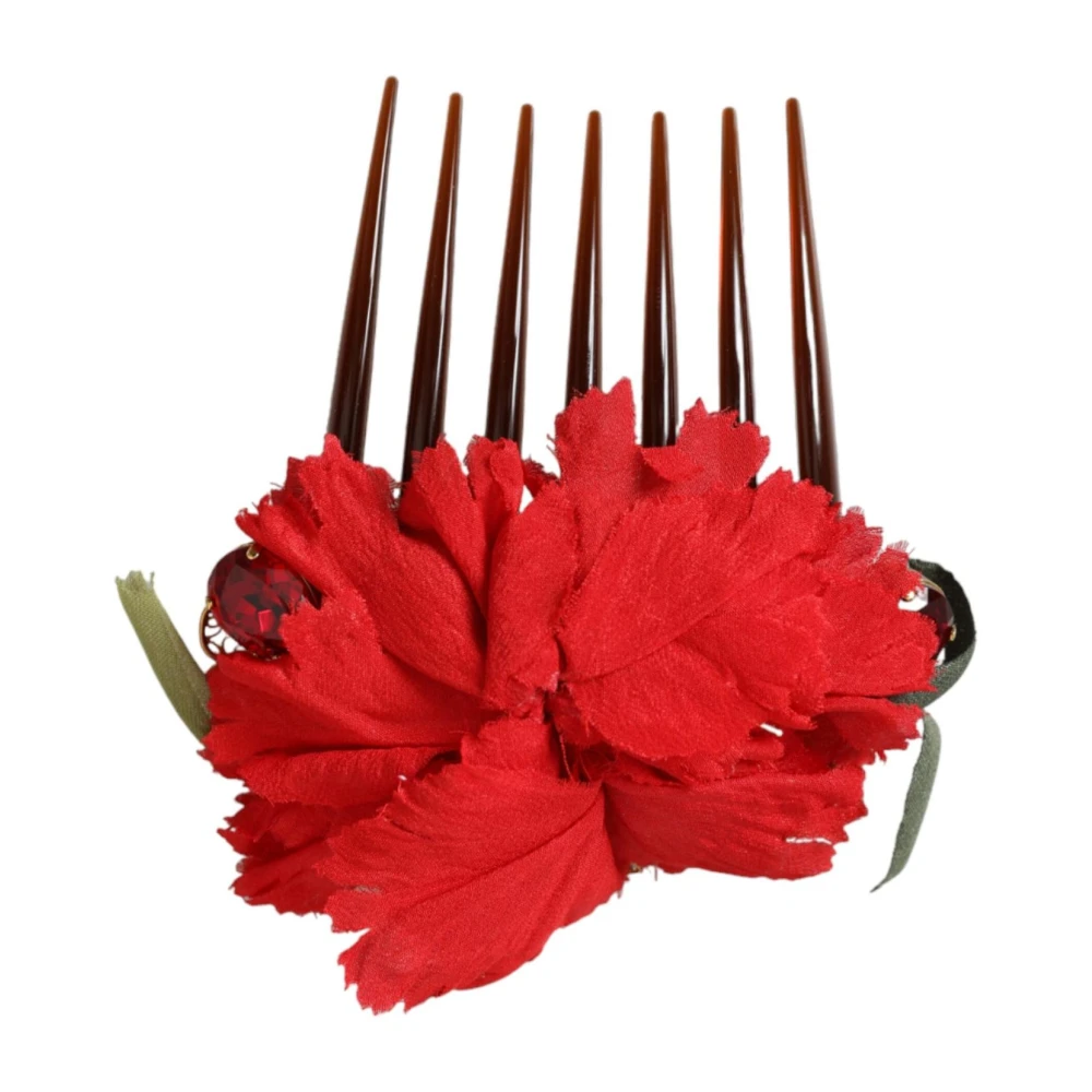 Dolce & Gabbana Zijden Bloemen Gouden Haarkam Red Dames