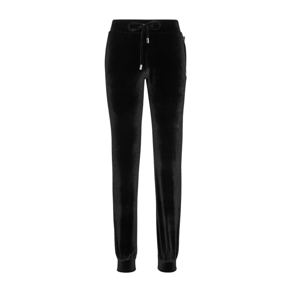 Philipp Plein Zwarte Fluwelen Gothic Broek Hoge Taille Black Dames